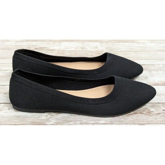 Womens Size 10 Black Mesh Knitted Comfort Pointed Toe Slip On Ballet Flat - Picture 2 of 10
